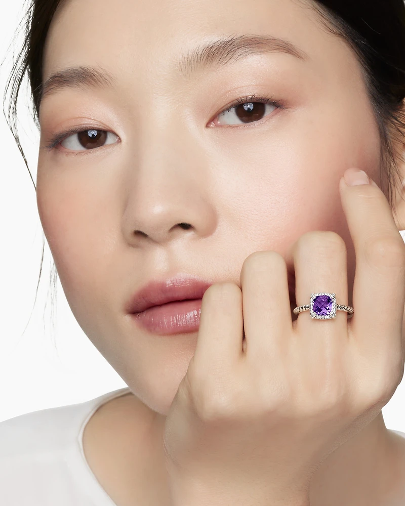 Petite Chatelaine® Pavé Bezel Ring Sterling Silver with Amethyst and Diamonds, 7mm