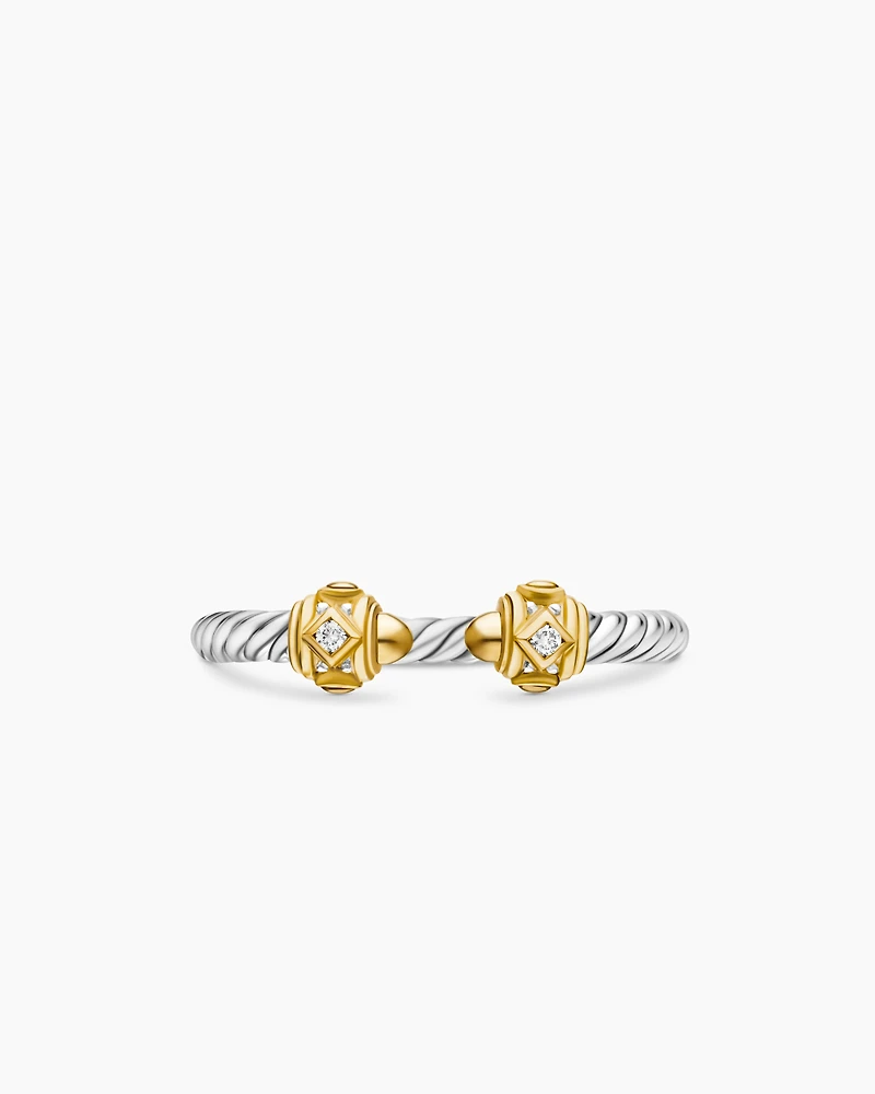 Renaissance Ring Sterling Silver with 14K Yellow Gold, Gold Domes and Diamonds, 2.3mm
