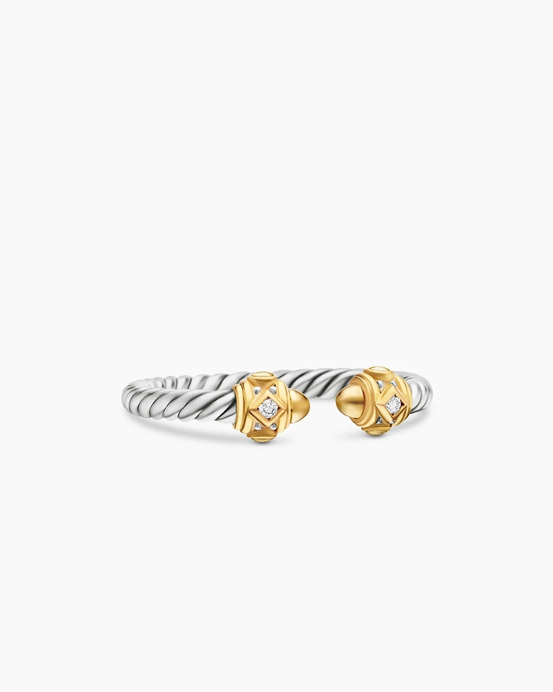 Renaissance Ring Sterling Silver with 14K Yellow Gold, Gold Domes and Diamonds, 2.3mm