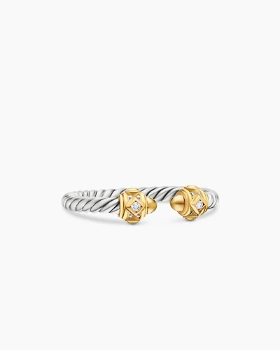 Renaissance Ring Sterling Silver with 14K Yellow Gold, Gold Domes and Diamonds, 2.3mm