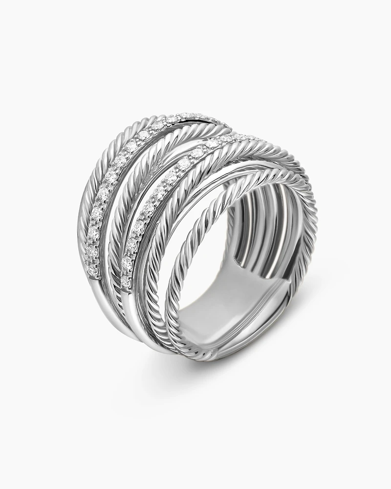 Crossover Ring Sterling Silver with Diamonds, 17.8mm