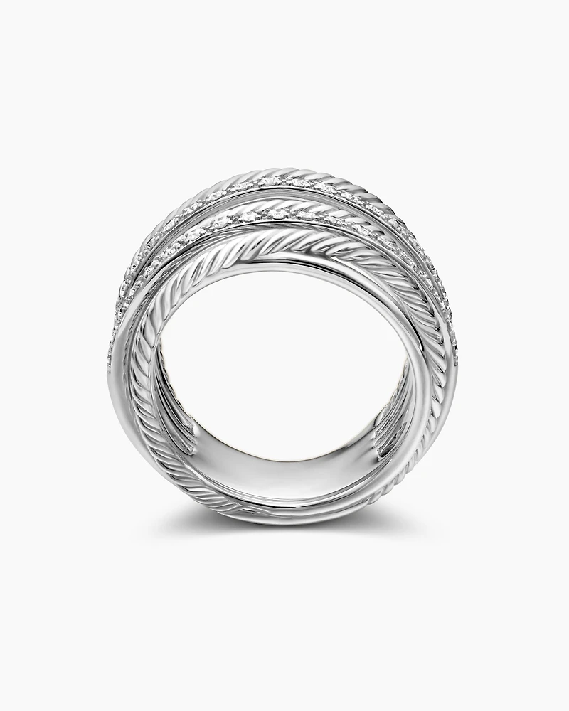 Crossover Ring Sterling Silver with Diamonds, 17.8mm