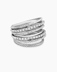 Crossover Ring Sterling Silver with Diamonds, 17.8mm