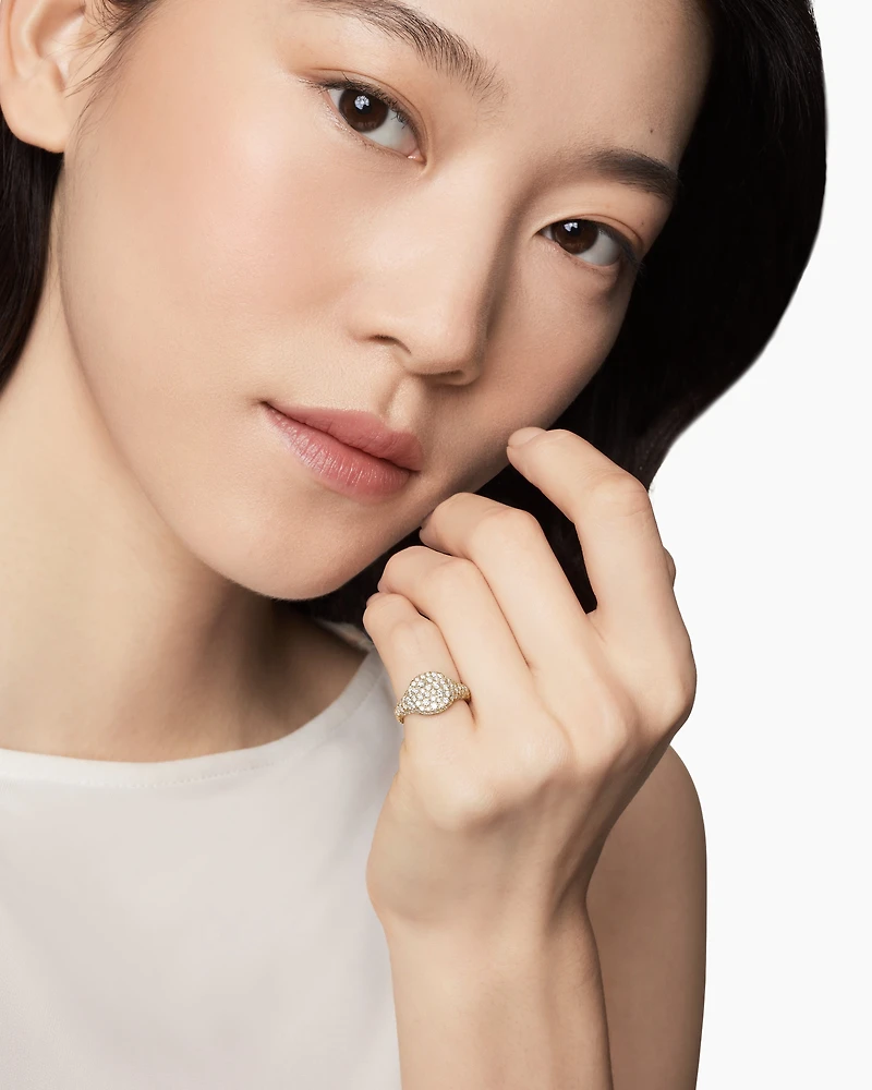 Pavé Pinky Ring 18K Yellow Gold with Diamonds, 10mm