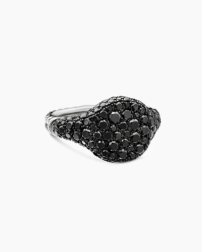 Pavé Pinky Ring in 18K White Gold with Black Diamonds, 10mm