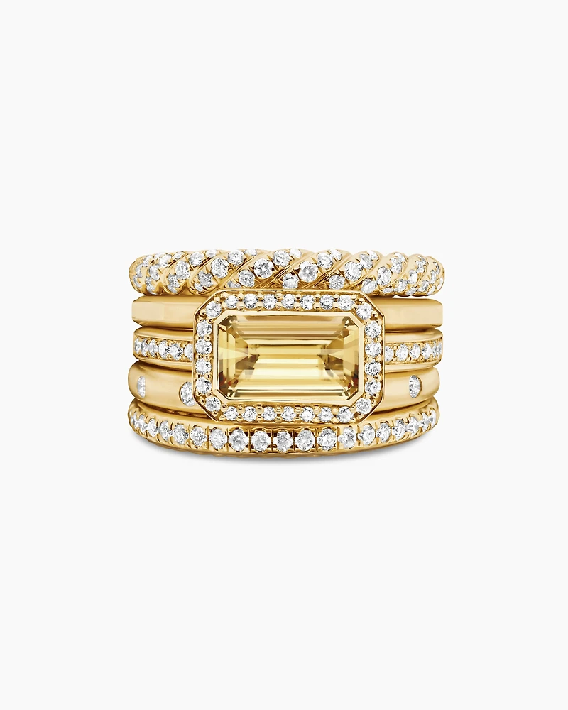 Stax Statement Ring 18K Yellow Gold with Champagne Citrine and Diamonds, 14mm
