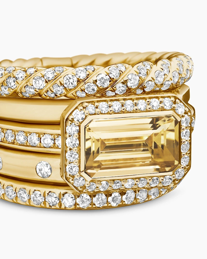 Stax Statement Ring 18K Yellow Gold with Champagne Citrine and Diamonds, 14mm
