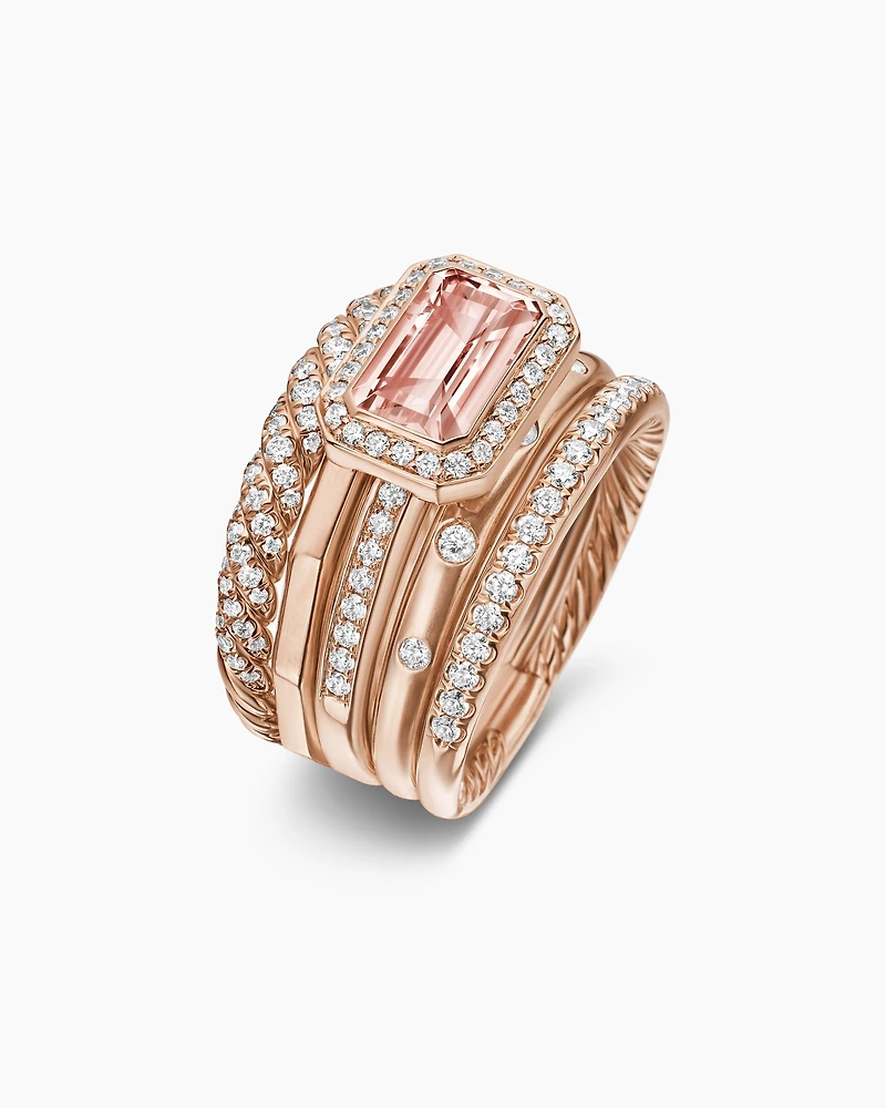 Stax Five Row Ring 18K Rose Gold with Morganite and Diamonds, 14mm