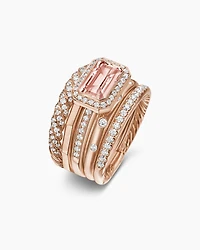 Stax Five Row Ring 18K Rose Gold with Morganite and Diamonds, 14mm