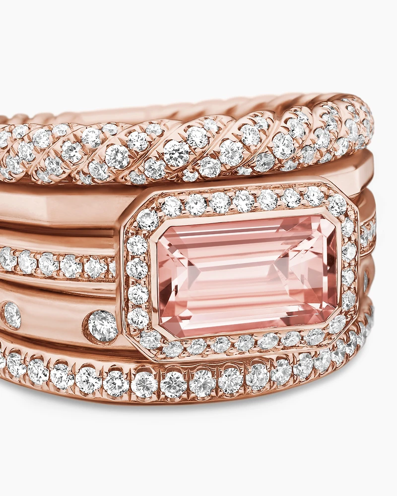 Stax Five Row Ring 18K Rose Gold with Morganite and Diamonds, 14mm