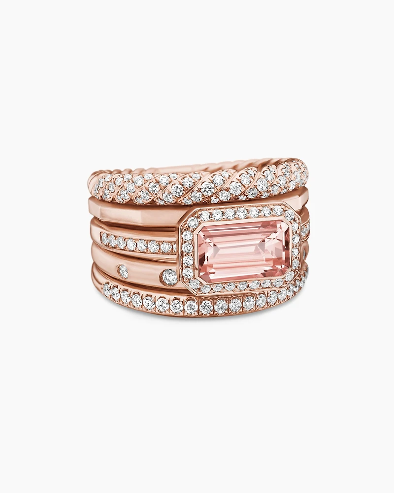 Stax Five Row Ring 18K Rose Gold with Morganite and Diamonds, 14mm