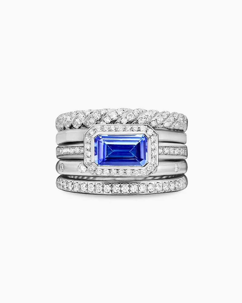 Stax Five Row Ring 18K White Gold with Tanzanite and Diamonds, 14mm