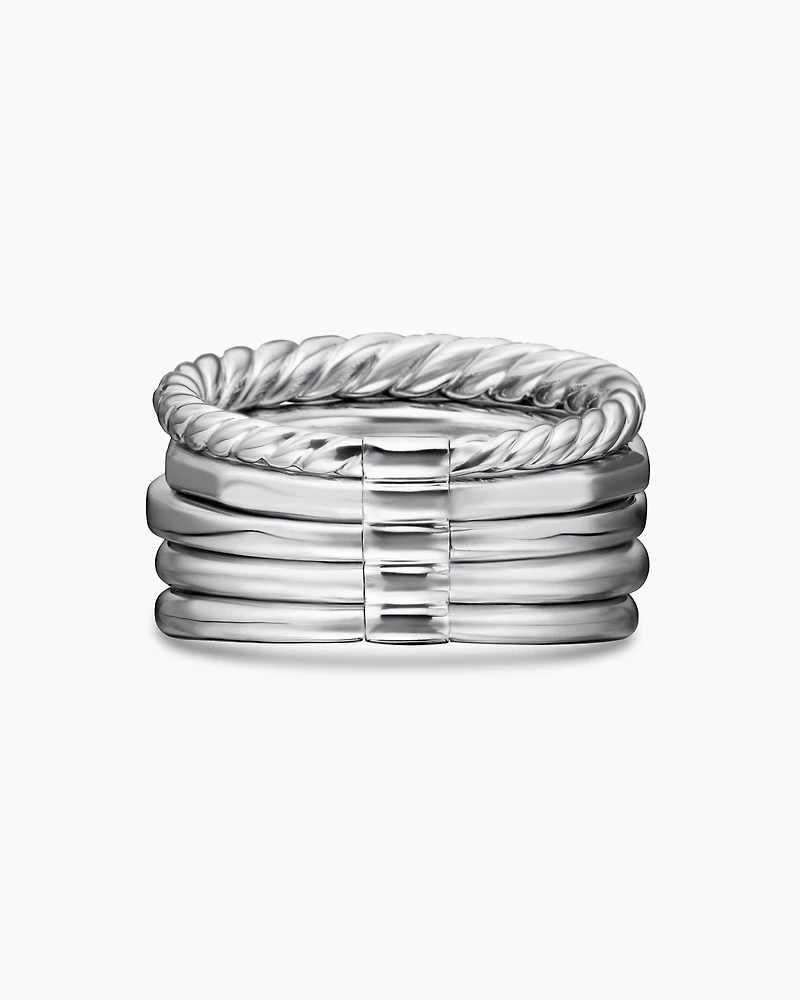 Stax Five Row Ring 18K White Gold with Tanzanite and Diamonds, 14mm
