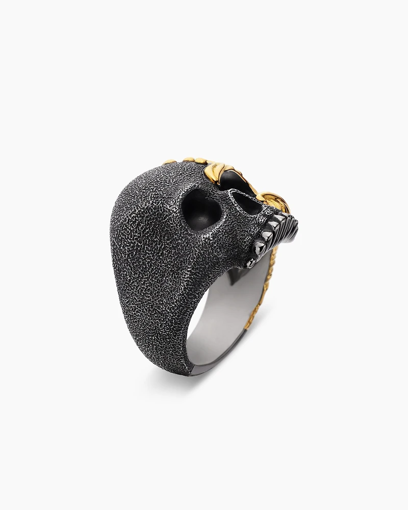 Waves Skull Ring Sterling Silver with 18K Yellow Gold, 24mm