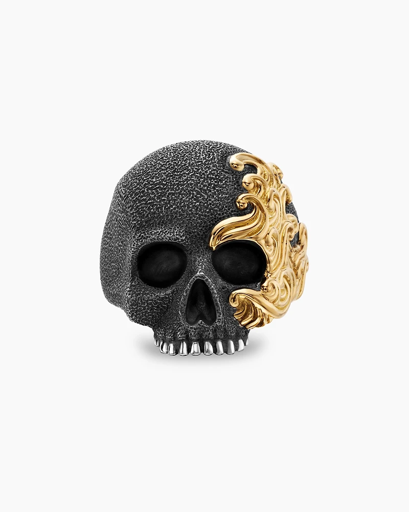 Waves Skull Ring Sterling Silver with 18K Yellow Gold, 24mm