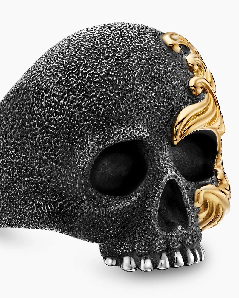 Waves Skull Ring Sterling Silver with 18K Yellow Gold, 24mm