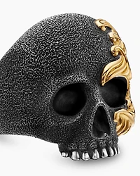 Waves Skull Ring Sterling Silver with 18K Yellow Gold, 24mm