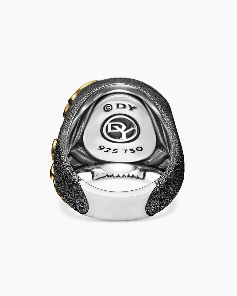 Waves Skull Ring Sterling Silver with 18K Yellow Gold, 24mm