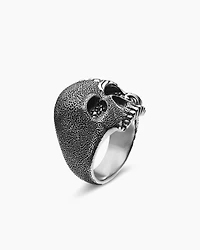 Waves Skull Ring Sterling Silver with Black Diamonds, 24mm