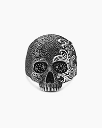 Waves Skull Ring Sterling Silver with Black Diamonds, 24mm