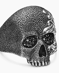 Waves Skull Ring Sterling Silver with Black Diamonds, 24mm