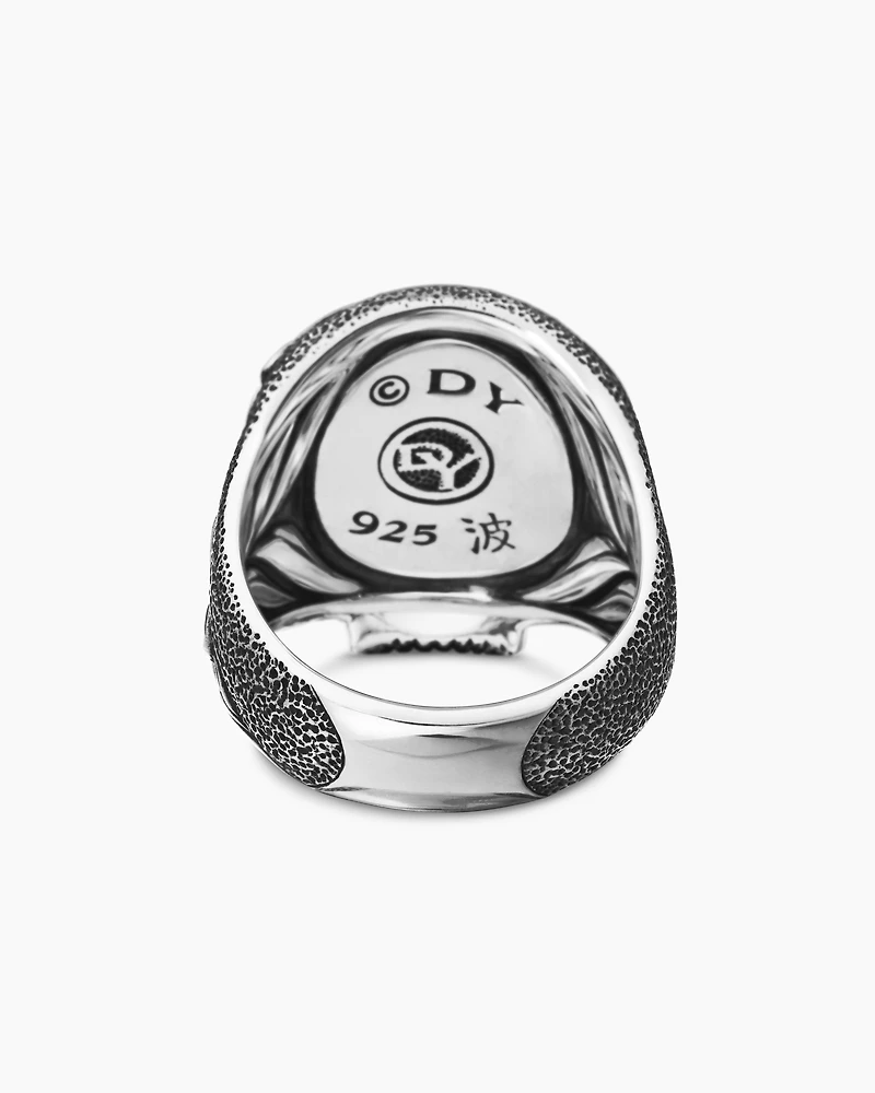 Waves Skull Ring Sterling Silver with Black Diamonds, 24mm