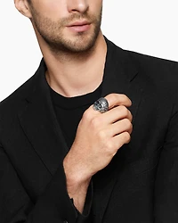 Waves Skull Ring Sterling Silver with Black Diamonds, 24mm