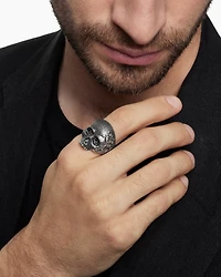 Waves Skull Ring Sterling Silver with Black Diamonds, 24mm
