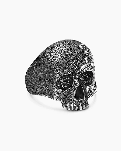 Waves Skull Ring Sterling Silver with Black Diamonds, 24mm