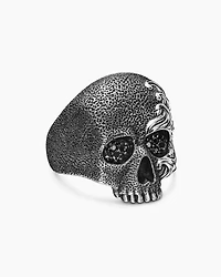 Waves Skull Ring Sterling Silver with Black Diamonds, 24mm