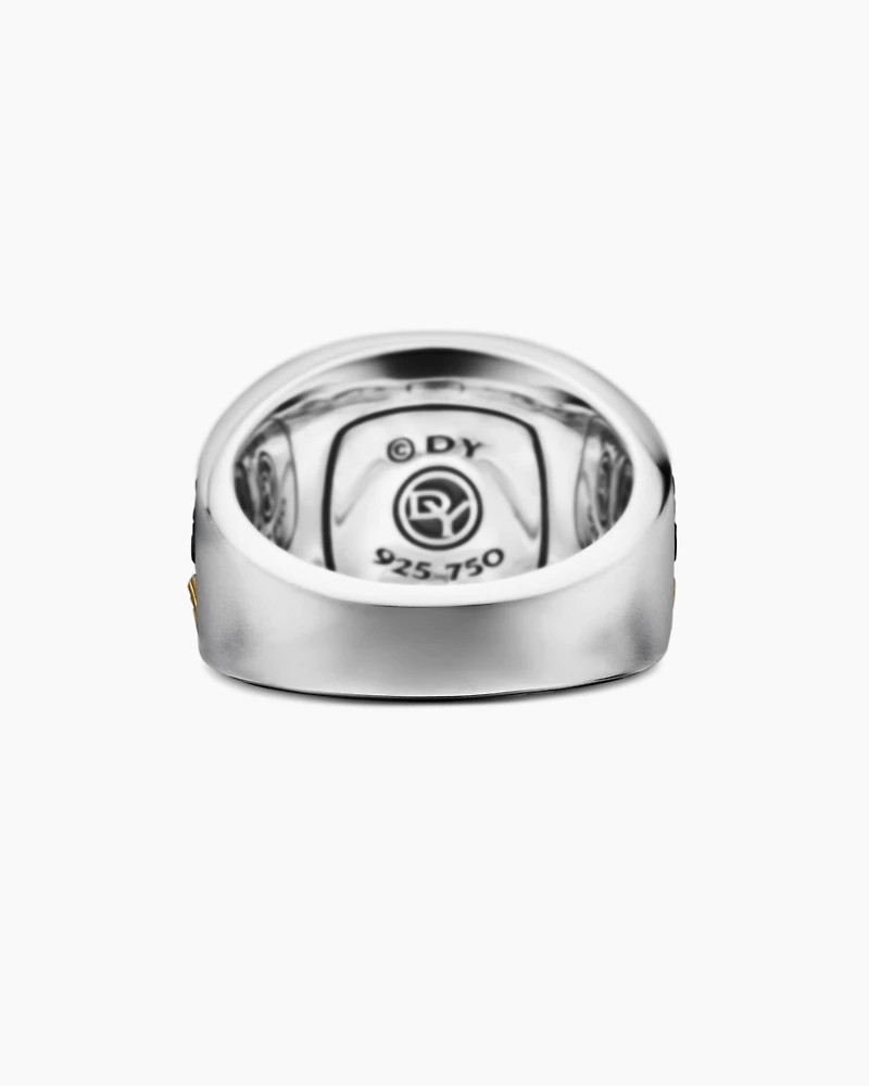 Waves Signet Ring Sterling Silver with 18K Yellow Gold and Black Diamonds, 18.8mm