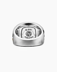 Waves Signet Ring Sterling Silver with 18K Yellow Gold and Black Diamonds, 18.8mm
