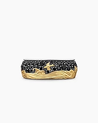 Waves Band Ring Sterling Silver with 18K Yellow Gold and Black Diamonds, 8.7mm
