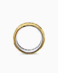 Waves Band Ring Sterling Silver with 18K Yellow Gold and Black Diamonds, 8.7mm