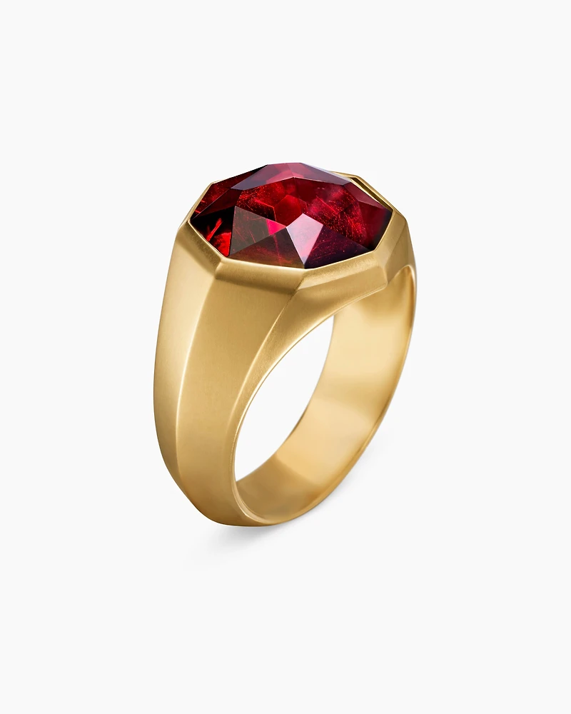 Faceted Signet Ring 18K Yellow Gold with Garnet, 17.3mm
