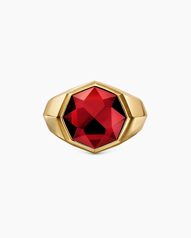 Faceted Signet Ring 18K Yellow Gold with Garnet, 17.3mm