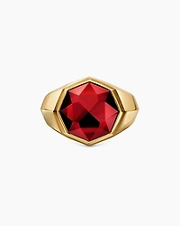 Faceted Signet Ring 18K Yellow Gold with Garnet, 17.3mm