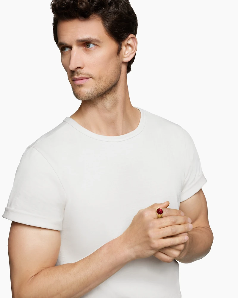 Faceted Signet Ring 18K Yellow Gold with Garnet, 17.3mm