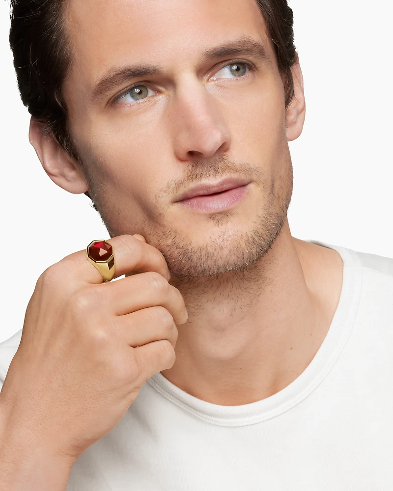 Faceted Signet Ring 18K Yellow Gold with Garnet, 17.3mm