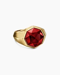 Faceted Signet Ring 18K Yellow Gold with Garnet, 17.3mm