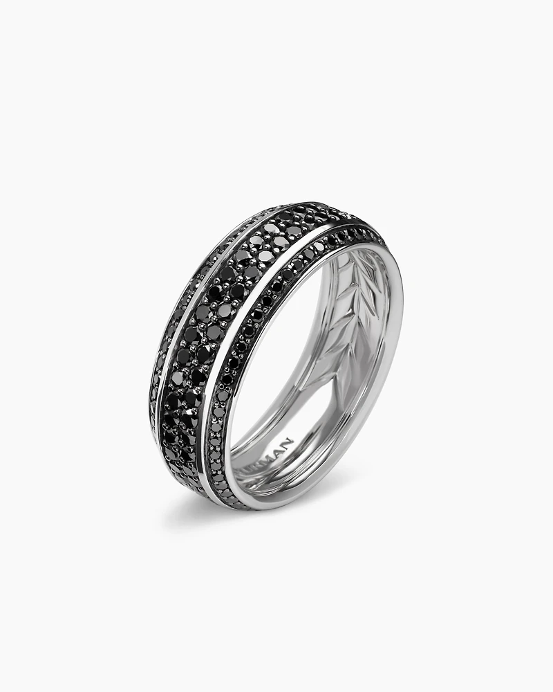 Streamline® Bevelled Band Ring 18K White Gold with Black Diamonds, 8.5mm