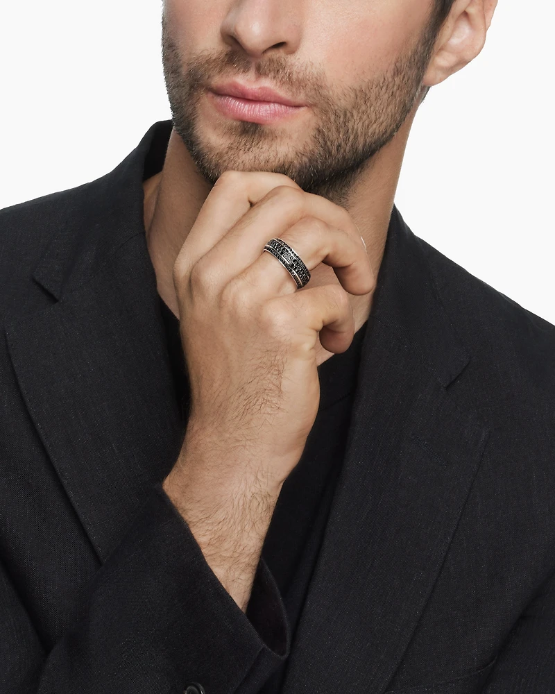 Streamline® Bevelled Band Ring 18K White Gold with Black Diamonds, 8.5mm