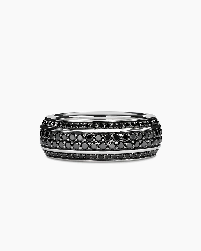 Streamline® Bevelled Band Ring 18K White Gold with Black Diamonds, 8.5mm