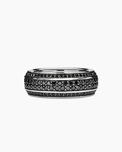 Streamline® Bevelled Band Ring 18K White Gold with Black Diamonds, 8.5mm