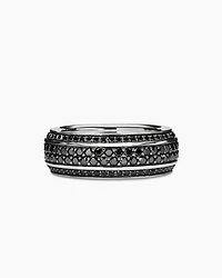 Streamline® Bevelled Band Ring 18K White Gold with Black Diamonds, 8.5mm