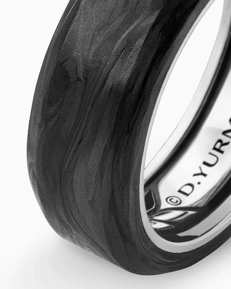 Streamline® Bevelled Band Ring Sterling Silver with Forged Carbon, 8.5mm