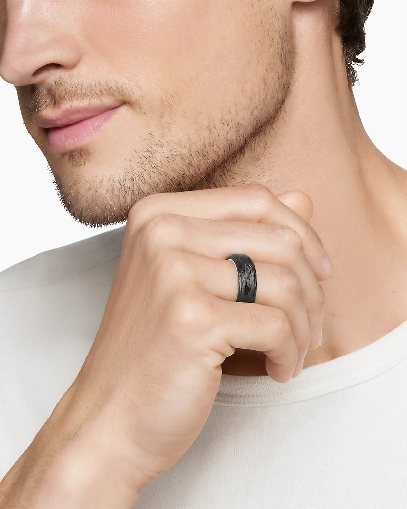 Streamline® Bevelled Band Ring Sterling Silver with Forged Carbon, 8.5mm