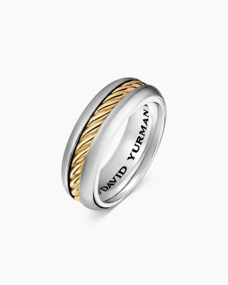 Cable Inset Band Ring Sterling Silver with 18K Yellow Gold, 8mm
