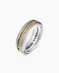 Cable Inset Band Ring Sterling Silver with 18K Yellow Gold, 8mm