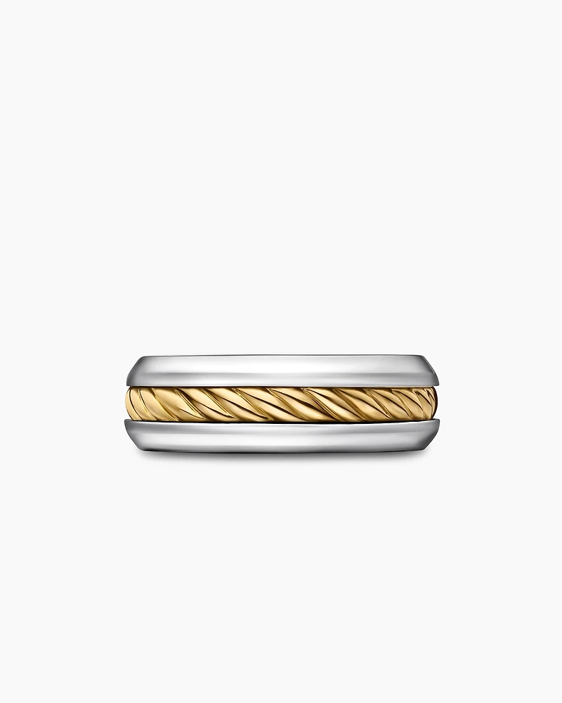 Cable Inset Band Ring Sterling Silver with 18K Yellow Gold, 8mm